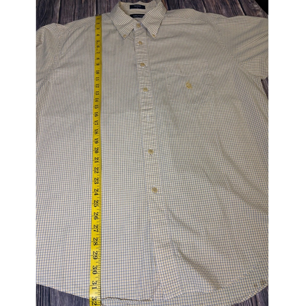 Nautica Mens Short Sleeve Button Down Shirt L Yellow Gingham 100% Cotton - Picture 3 of 13
